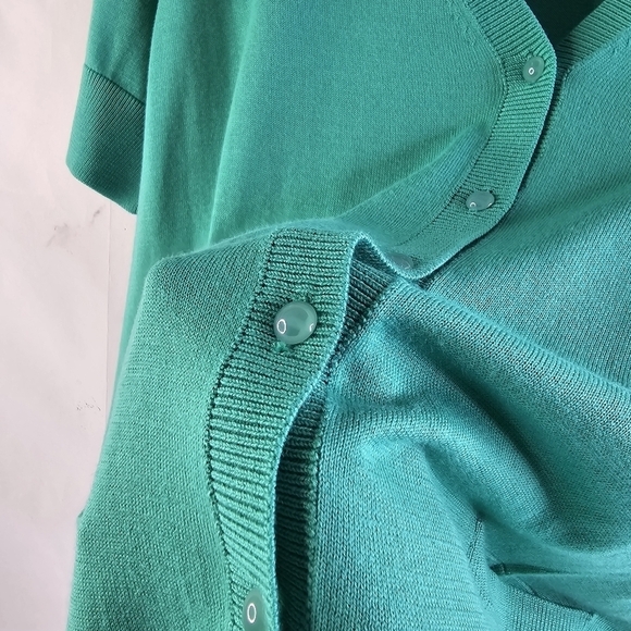 Talbots Cardigan Womens Large Green Short Sleeve Sweater Kelly Pockets - Picture 10 of 13